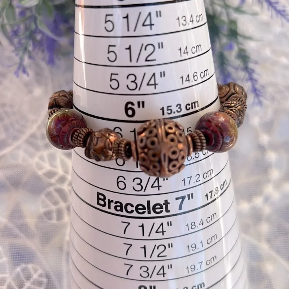 Vintage Boho Copper Beaded Skull Bracelet